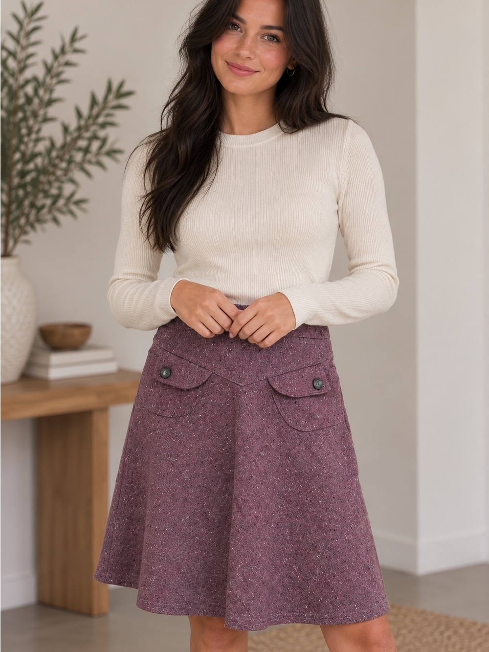 Vintage 2000s Necessary Objects Purple Wool Blend A-Line Skirt